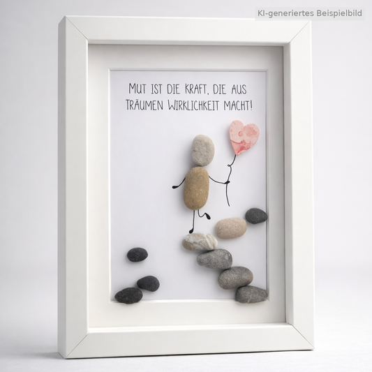 Kieselsteinbild Mut ist die Kraft, die aus Träumen Wirklichkeit macht – Motivationsgeschenk, handgemachtes Steinbild