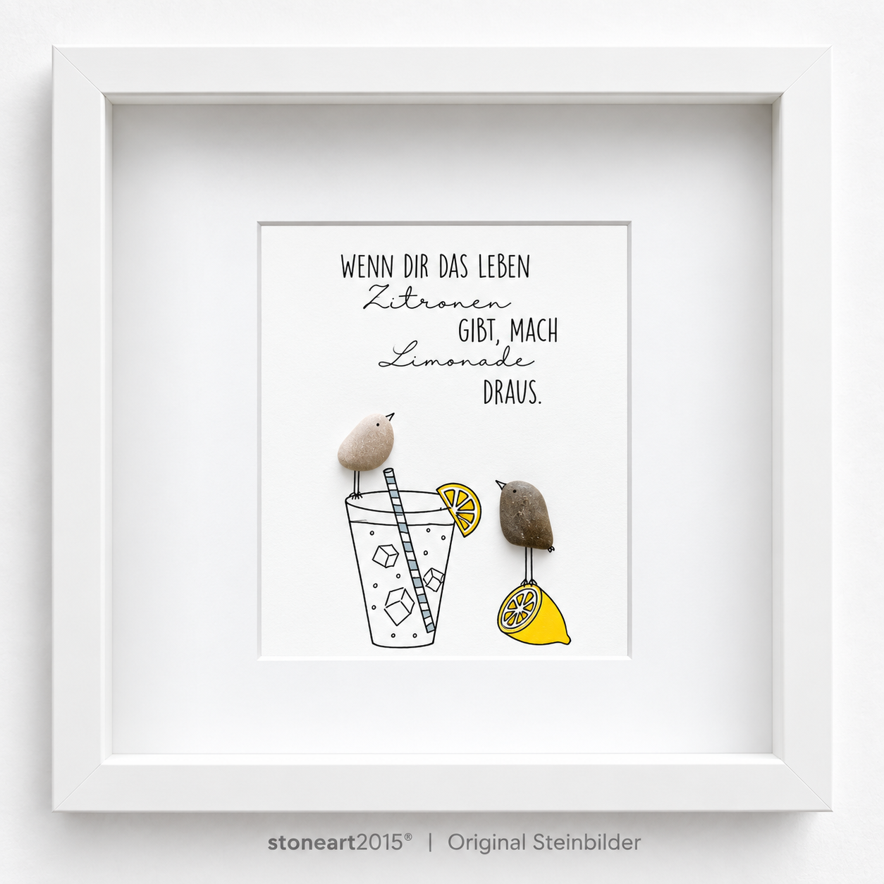 Kieselsteinbild Wenn dir das Leben Zitronen gibt, mach Limonade draus – Motivationsgeschenk, handgemachtes Steinbild
