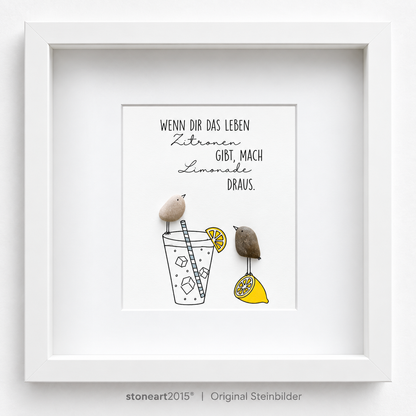 Kieselsteinbild Wenn dir das Leben Zitronen gibt, mach Limonade draus – Motivationsgeschenk, handgemachtes Steinbild