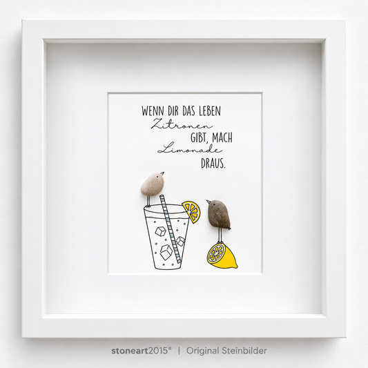 Kieselsteinbild Wenn dir das Leben Zitronen gibt, mach Limonade draus – Motivationsgeschenk, handgemachtes Steinbild
