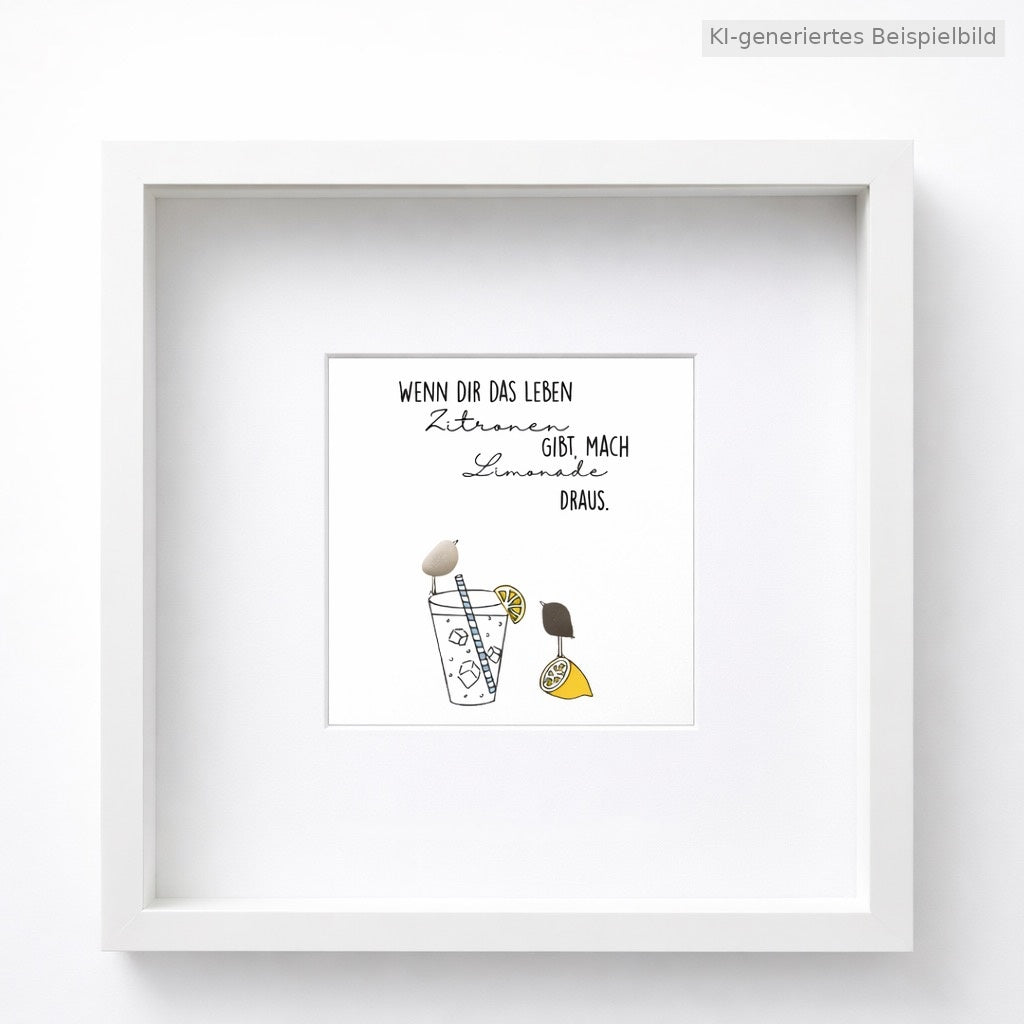 Kieselsteinbild Wenn dir das Leben Zitronen gibt, mach Limonade draus – Motivationsgeschenk, handgemachtes Steinbild
