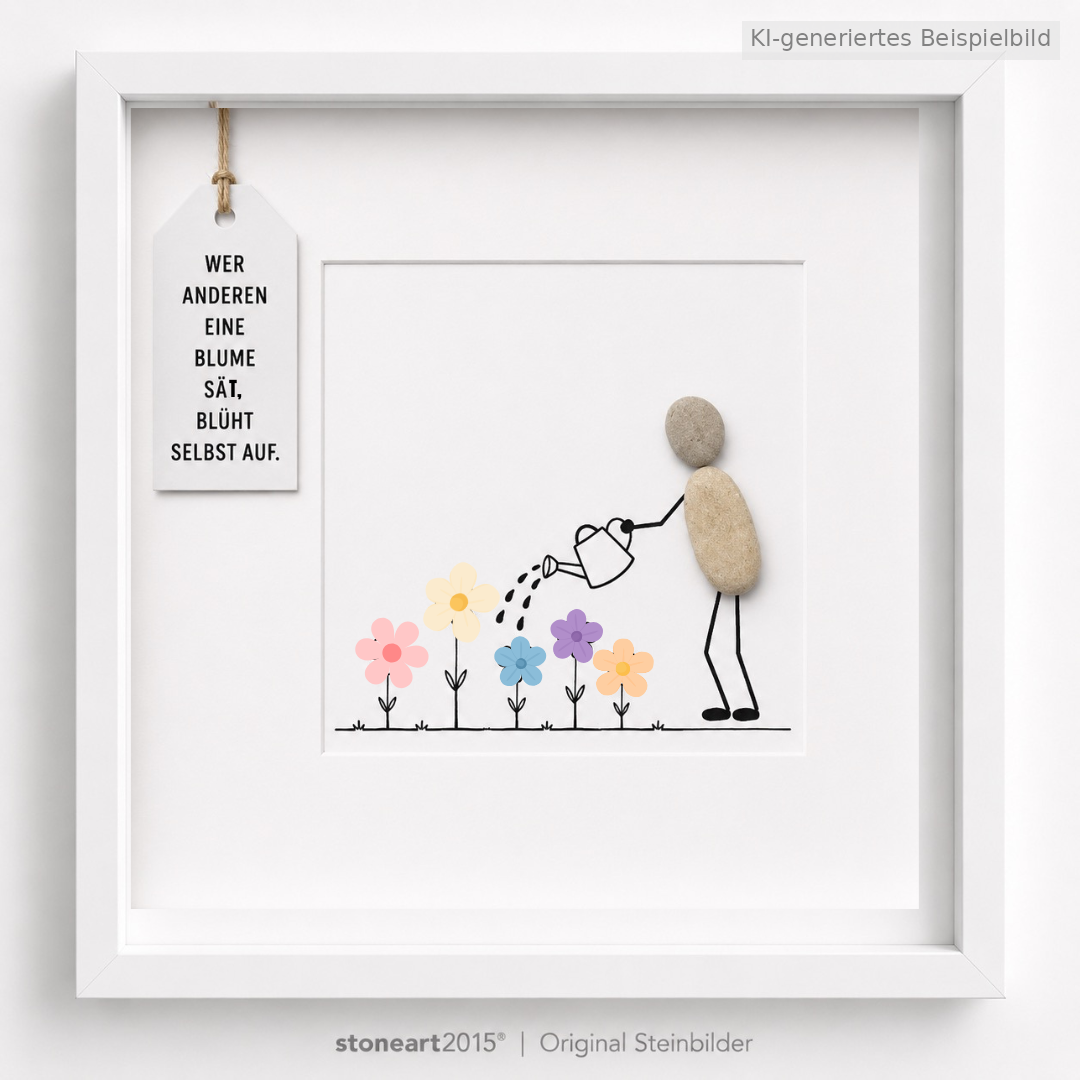 Kieselsteinbild Wer anderen eine Blume sät, blüht selbst auf – Motivationsgeschenk, handgemachtes Steinbild