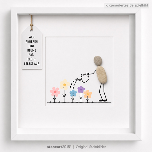 Kieselsteinbild Wer anderen eine Blume sät, blüht selbst auf – Motivationsgeschenk, handgemachtes Steinbild