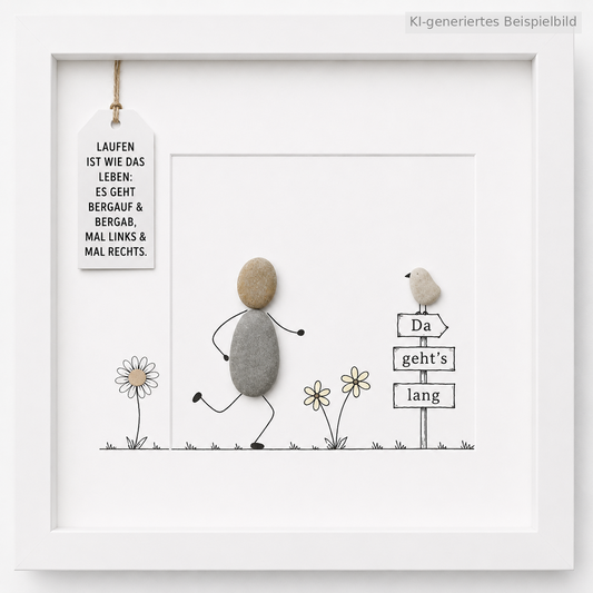 Kieselsteinbild Laufen ist wie das Leben – Motivationsgeschenk für Läufer, handgemachtes Steinbild