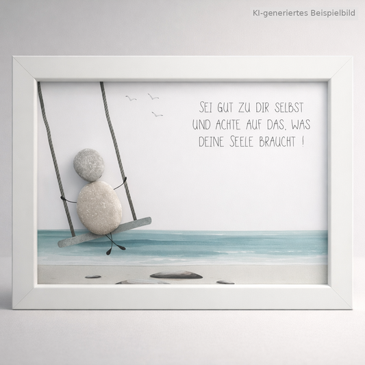 Kieselsteinbild Sei gut zu dir selbst und achte auf das, was deine Seele braucht – Motivationsgeschenk, handgemachtes Steinbild