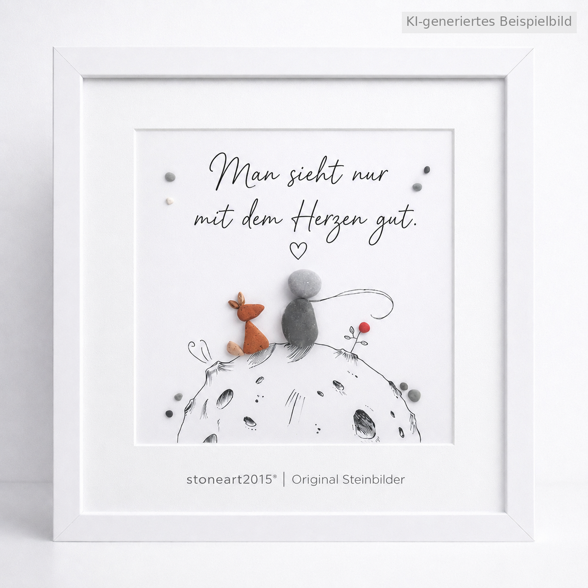 Kieselsteinbild Man sieht nur mit dem Herzen gut – Motivationsgeschenk, handgemachtes Steinbild