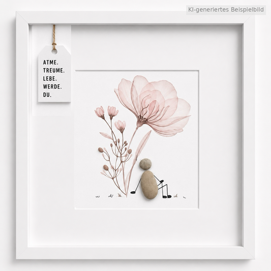 Kieselsteinbild Atme, Träume, Lebe, Werde Du – Motivationsgeschenk, handgemachtes Steinbild
