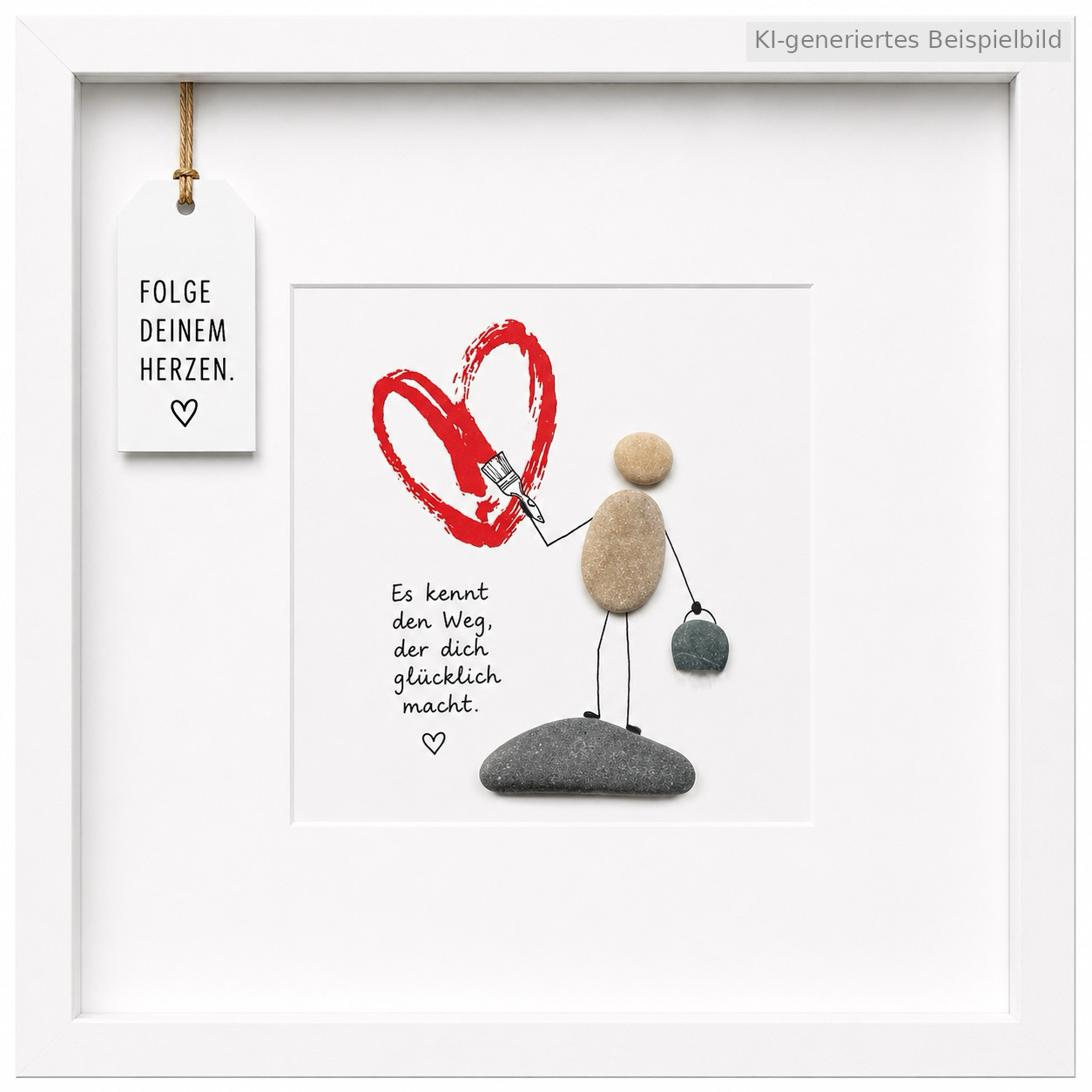 Kieselsteinbild Folge deinem Herzen, es kennt den Weg, der dich glücklich macht – Motivationsgeschenk, handgemachtes Steinbild