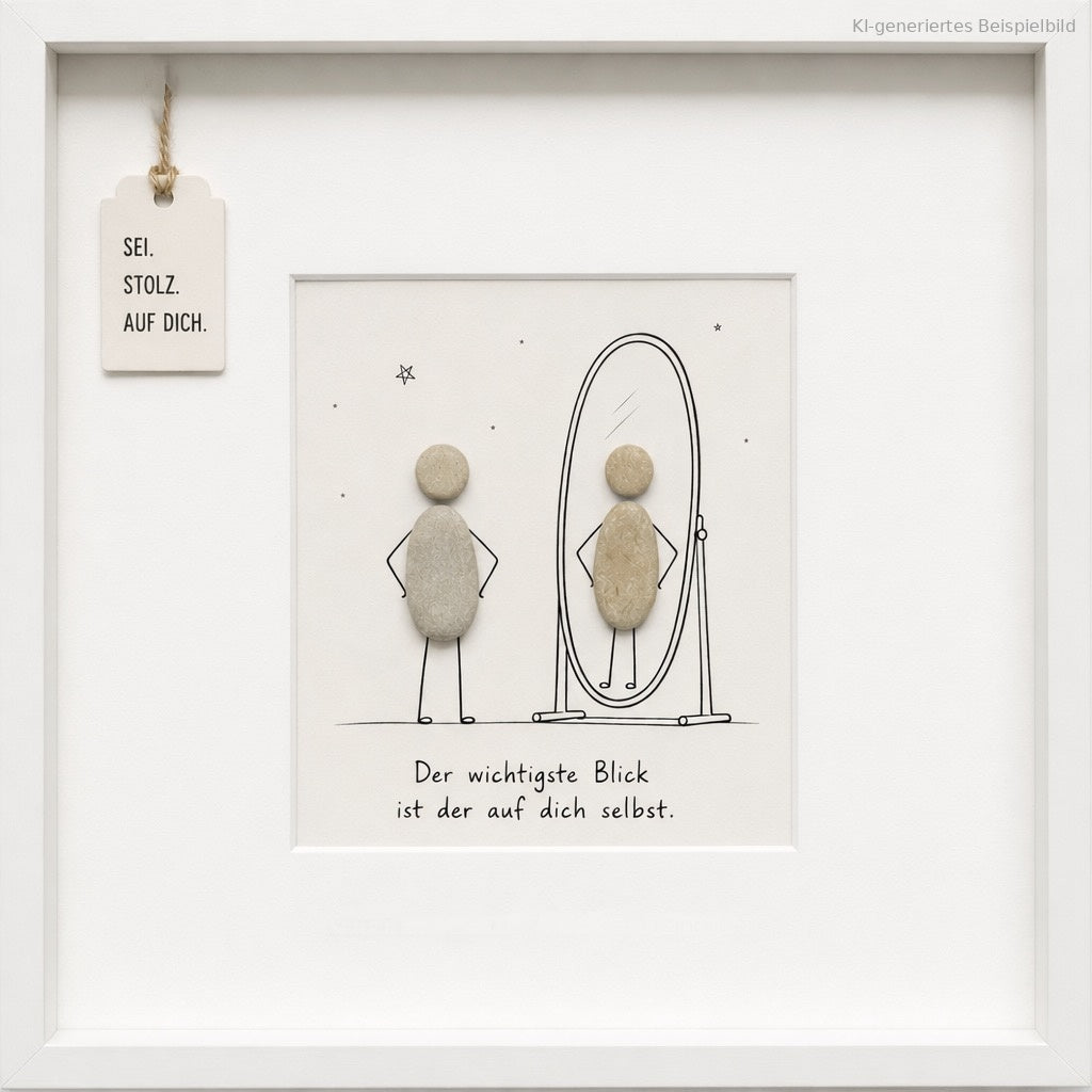 Kieselsteinbild Sei, stolz, auf dich – Motivationsgeschenk, handgemachtes Steinbild