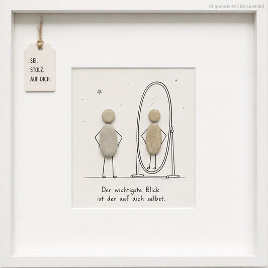 Kieselsteinbild Sei, stolz, auf dich – Motivationsgeschenk, handgemachtes Steinbild