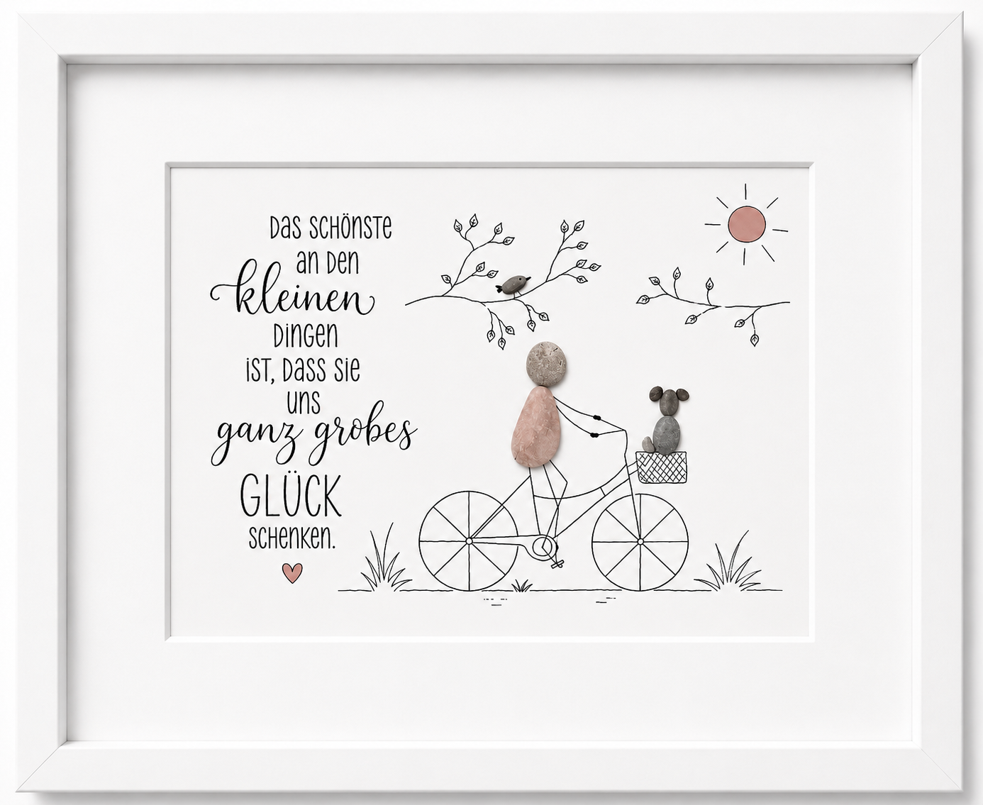 Kieselsteinbild Das schönste an den kleinen Dingen ist, dass sie uns ganz großes Glück schenken – Motivationsgeschenk, handgemachtes Steinbild