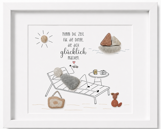 Kieselsteinbild Nimm dir Zeit für die Dinge, die dich glücklich machen – Motivationsgeschenk, handgemachtes Steinbild