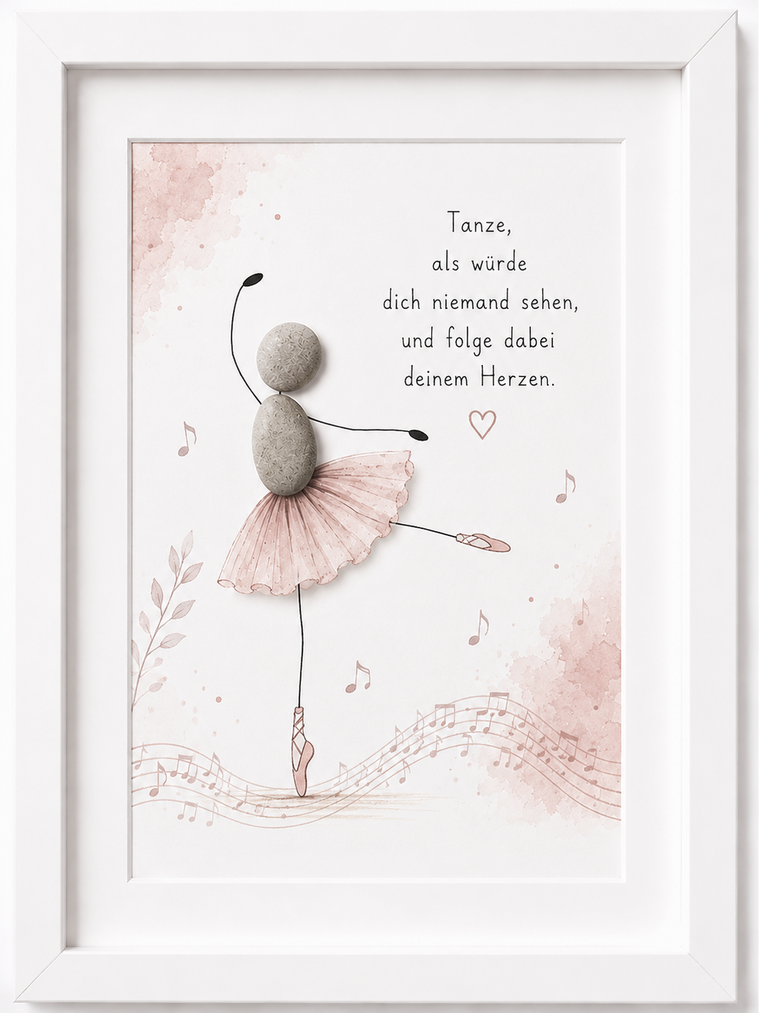 Kieselsteinbild Tanze, als würde dich niemand sehen, und folge dabei deinem Herzen – Ballerina, handgemachtes Steinbild