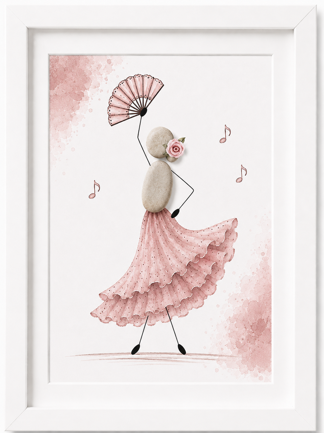 Kieselsteinbild Flamenco-Tänzerin mit Fächer, handgemachtes Steinbild