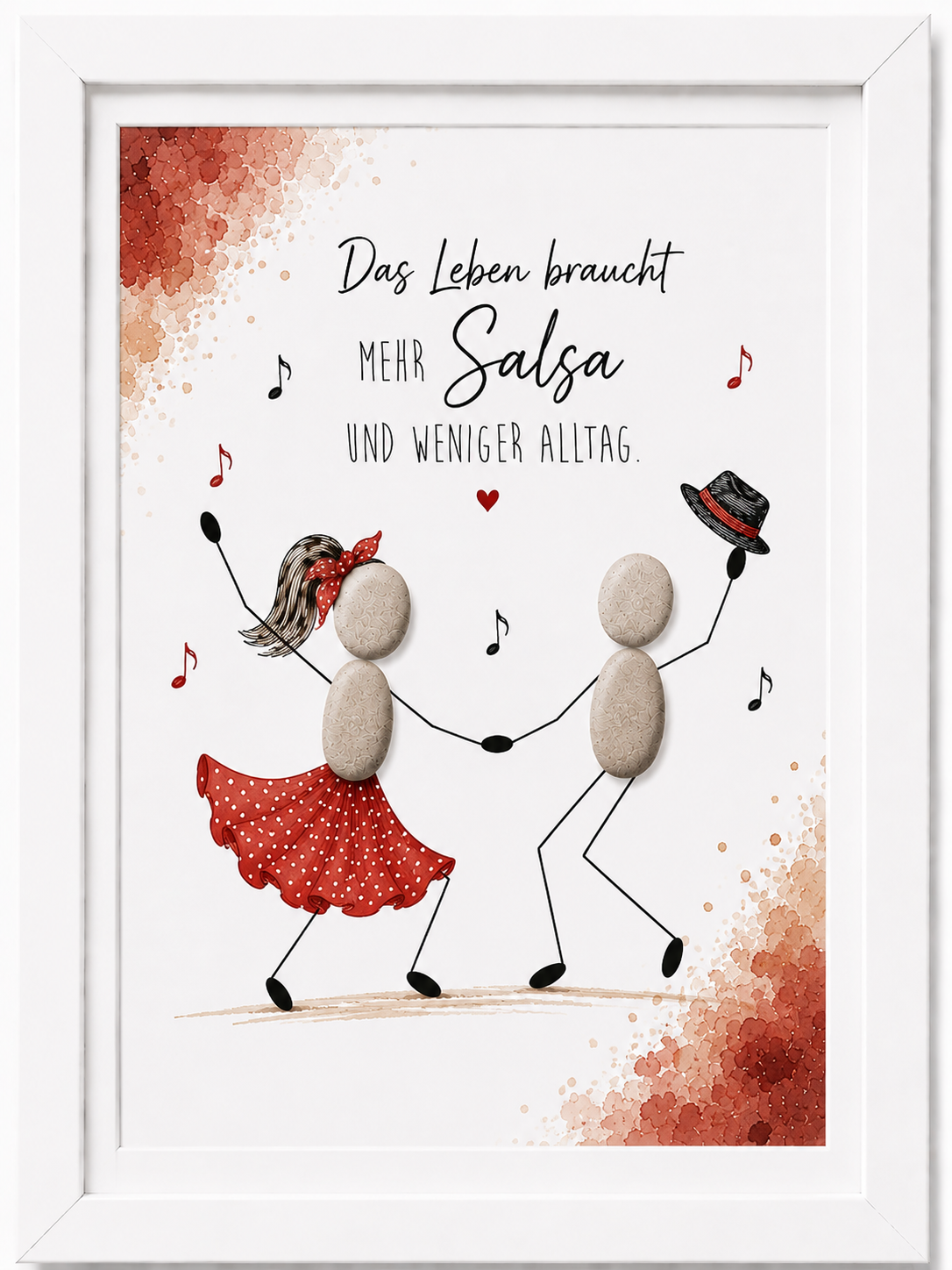 Kieselsteinbild Das Leben braucht mehr Salsa und weniger Alltag – Salsa-Tanzpaar, handgemachtes Steinbild