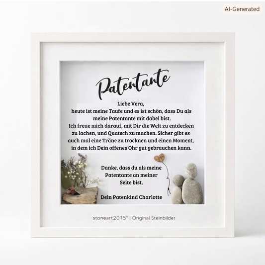 Kieselsteinbild Patenbrief Patentante – Taufgeschenk, handgemachtes Steinbild