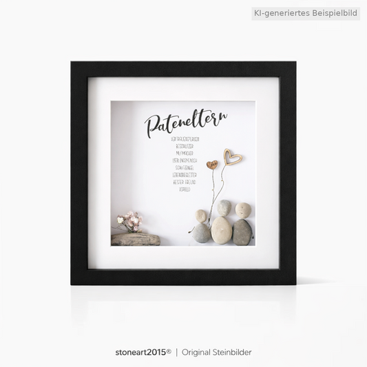 Kieselsteinbild Pateneltern – Geschenk zur Taufe, handgemachtes Steinbild