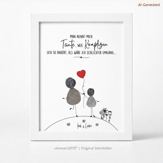 Kieselsteinbild Man nennt mich Tante weil Komplizin sich so anhört als wäre ich schlechter Umgang – witziges Geschenk, handgemachtes Steinbild