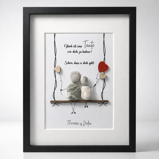 Kieselsteinbild Tante Schaukel – Geschenk für Tante, handgemachtes Steinbild