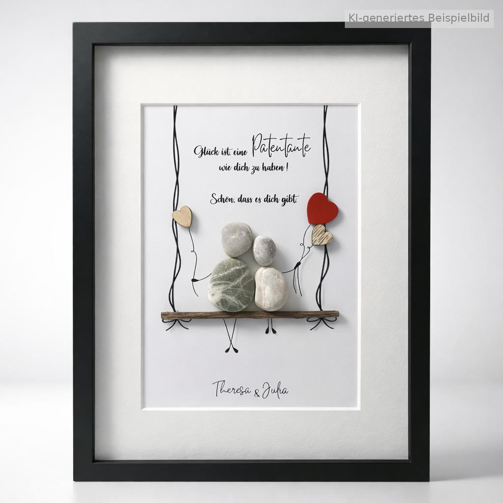 Kieselsteinbild Patentante Schaukel – Geschenk für Patentante, handgemachtes Steinbild