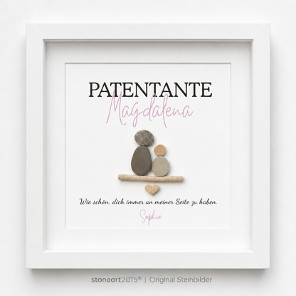 Kieselsteinbild Patentante – Geschenk zur Taufe, handgemachtes Steinbild