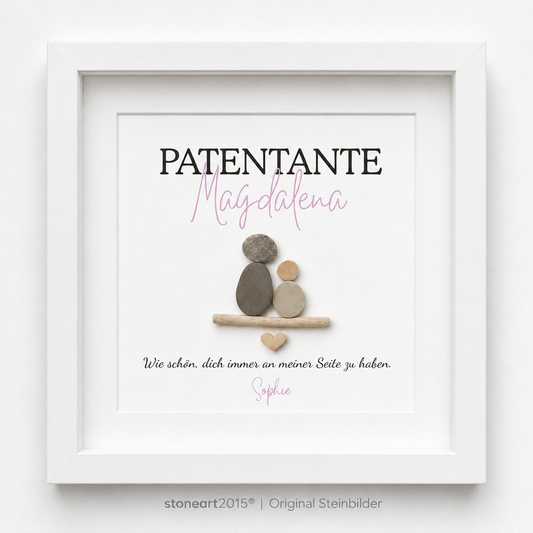 Kieselsteinbild Patentante – Geschenk zur Taufe, handgemachtes Steinbild