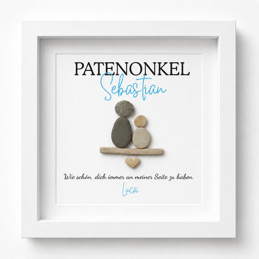 Kieselsteinbild Patenonkel – Geschenk zur Taufe, handgemachtes Steinbild