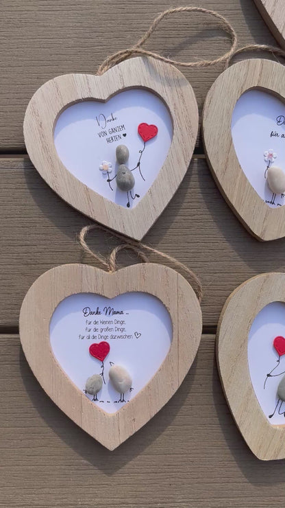 Mini Kiesel-Steinbilder im Holzrahmen in Herzform