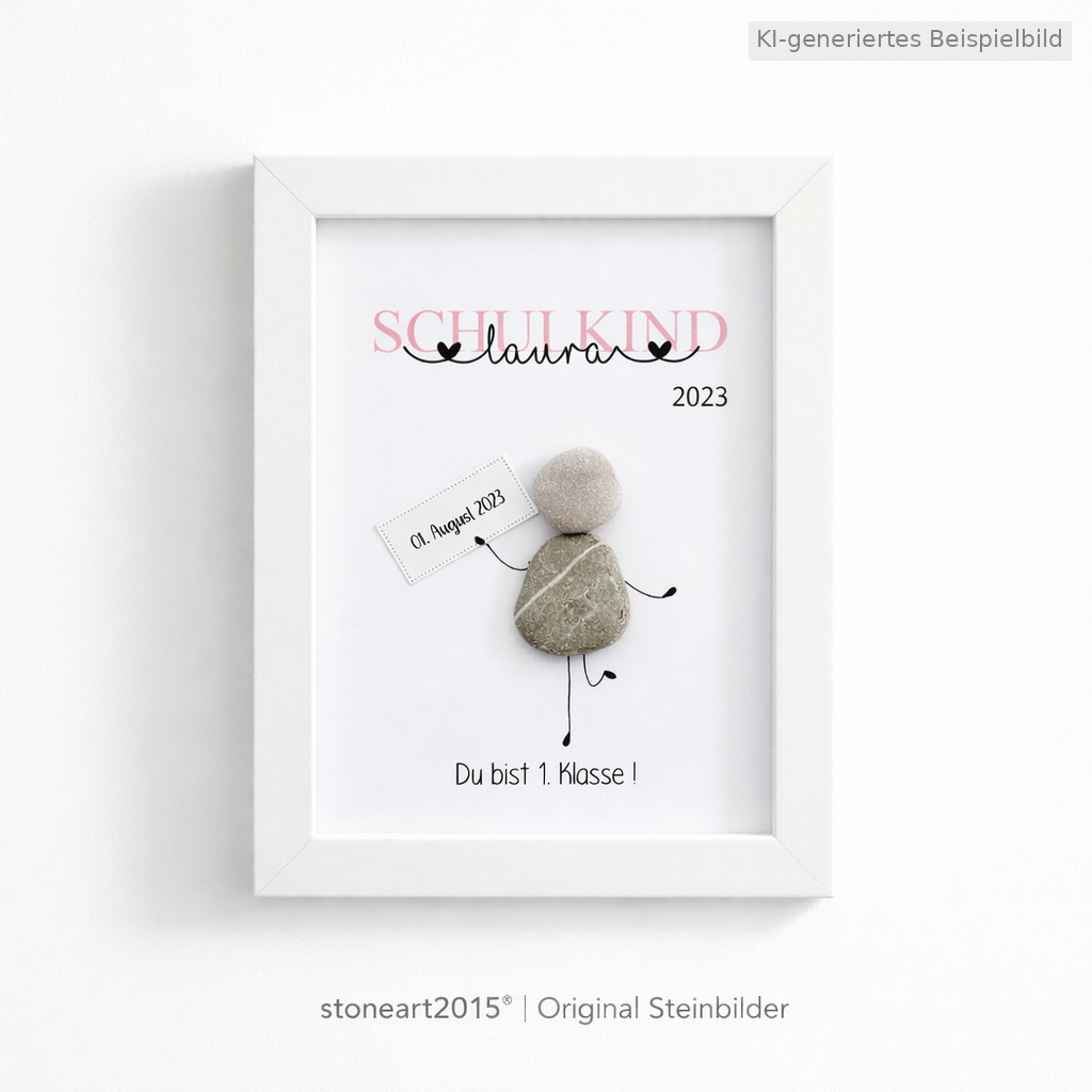 Kieselsteinbild Du bist 1. Klasse Schulkind Mädchen – Geschenk zur Einschulung, handgemachtes Steinbild