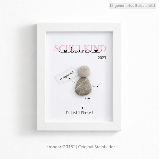 Kieselsteinbild Du bist 1. Klasse Schulkind Mädchen – Geschenk zur Einschulung, handgemachtes Steinbild