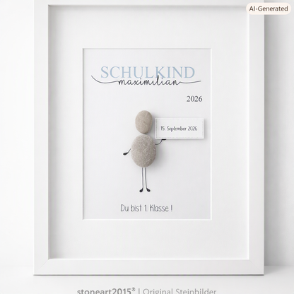 Kieselsteinbild Du bist 1. Klasse Schulkind Junge – Geschenk zur Einschulung, handgemachtes Steinbild
