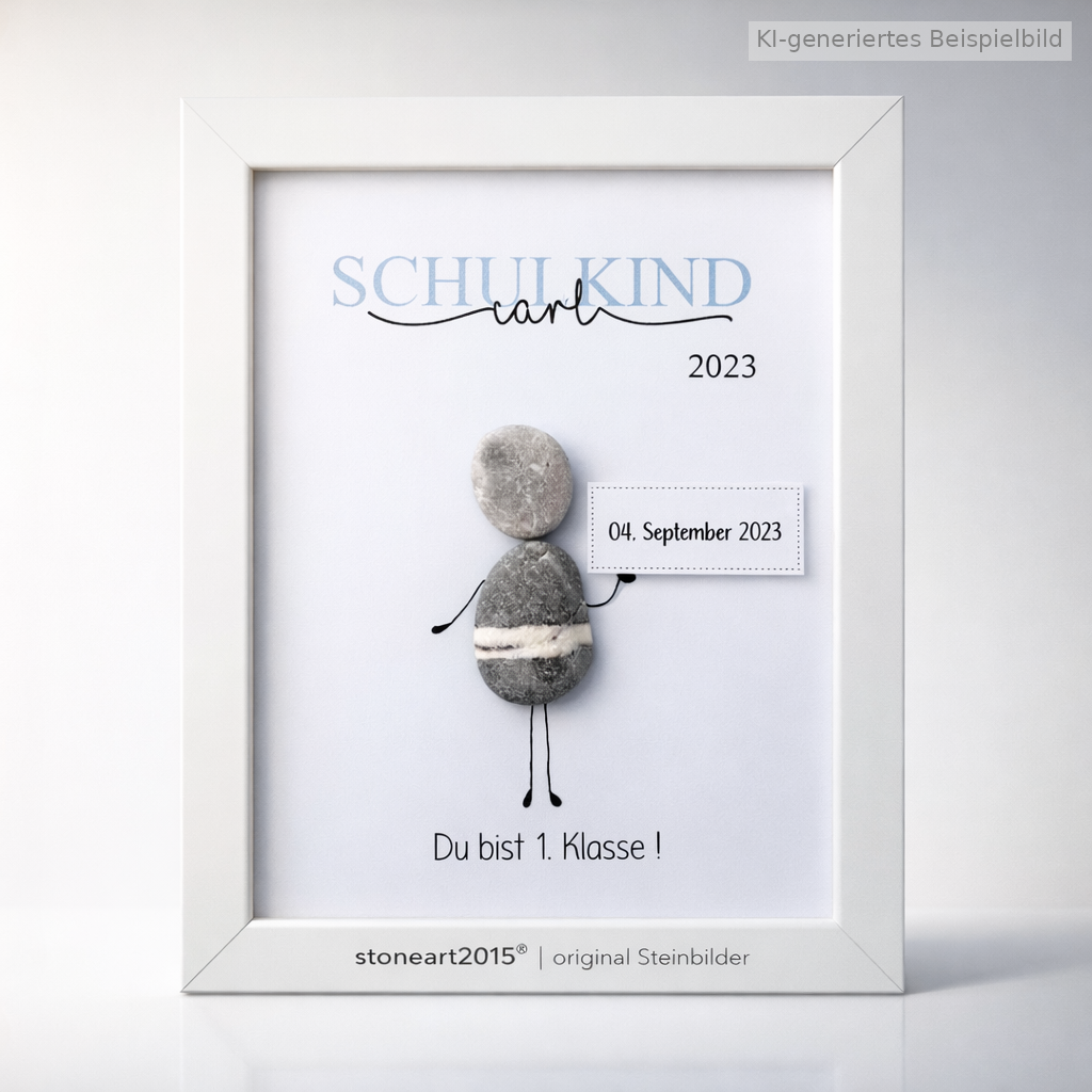 Kieselsteinbild Du bist 1. Klasse Schulkind Junge – Geschenk zur Einschulung, handgemachtes Steinbild