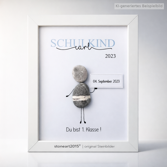 Kieselsteinbild Du bist 1. Klasse Schulkind Junge – Geschenk zur Einschulung, handgemachtes Steinbild