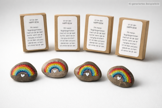 Handbemalter Regenbogenstein Happy Bow – Glücksbringer zur Einschulung