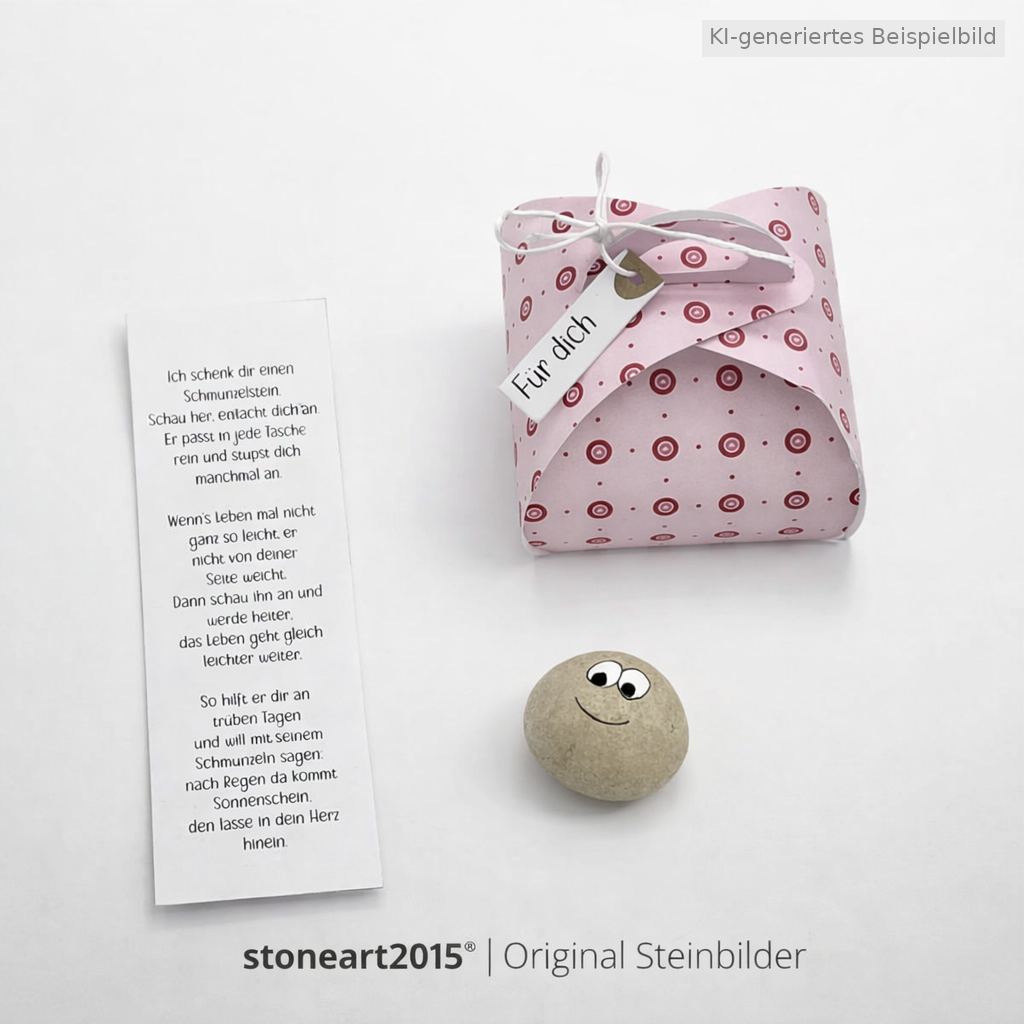 Schmunzelstein Glücksbringer braun – handbemalter Naturstein, kleines Geschenk