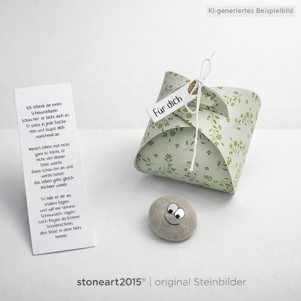 Schmunzelstein Glücksbringer lila – handbemalter Naturstein, kleines Geschenk