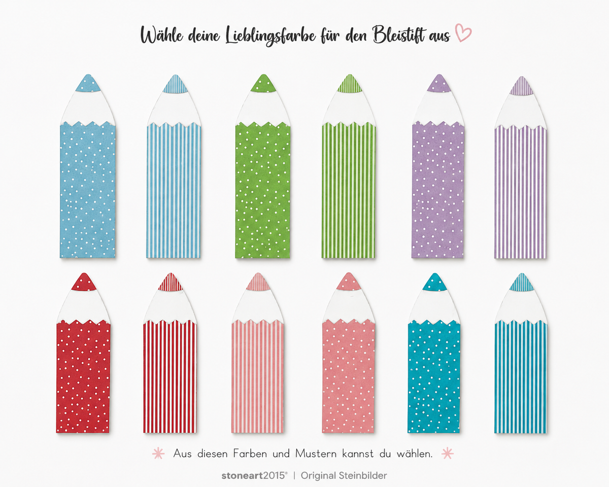 Kieselsteinbild Hurra du bist ein Schulkind – Übersicht aller Muster und Varianten, handgemachtes Steinbild