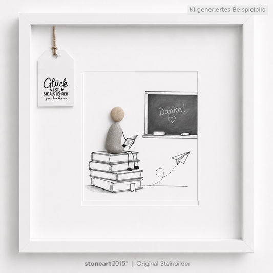 Kieselsteinbild Eine großartige Lehrerin ist schwer zu finden hart zu verlassen unmöglich zu vergessen – Abschiedsgeschenk mit Herzluftballons, handgemachtes Steinbild
