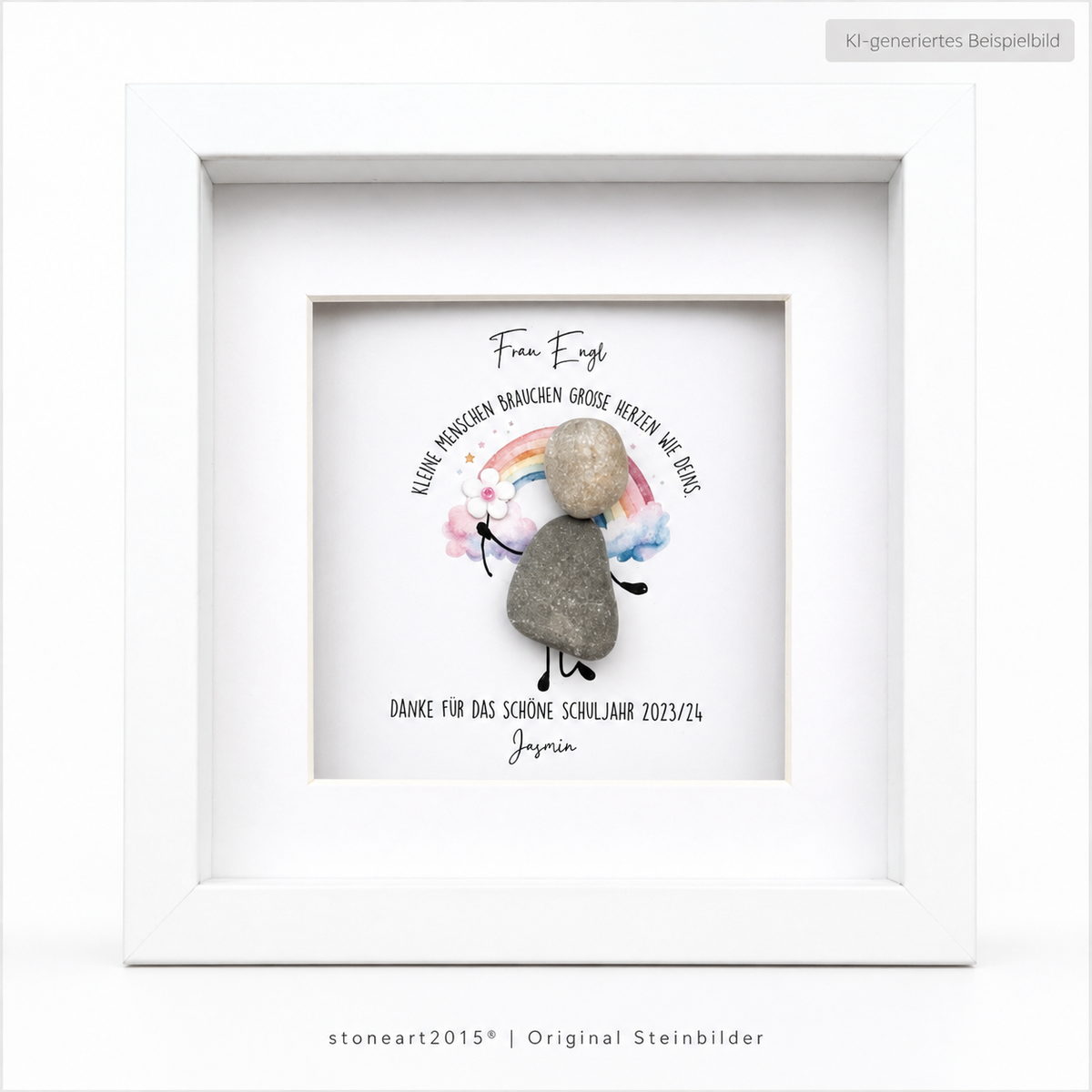 Kieselsteinbild Kleine Menschen brauchen große Herzen – Geschenk für Erzieherin, handgemachtes Steinbild