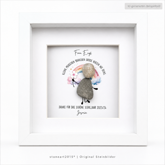 Kieselsteinbild Kleine Menschen brauchen große Herzen – Geschenk für Erzieherin, handgemachtes Steinbild