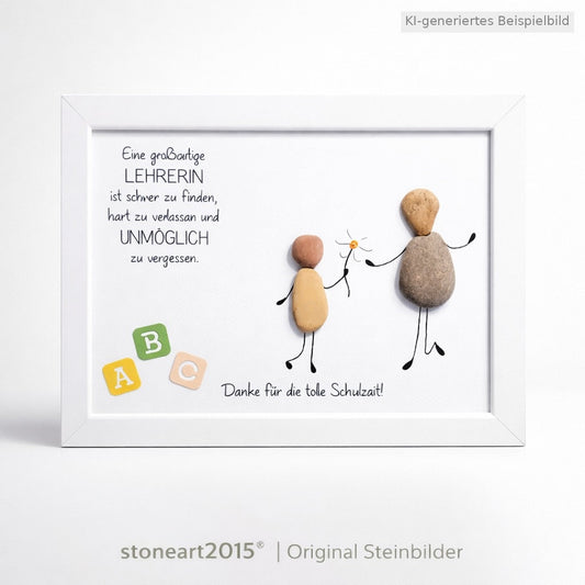 Kieselsteinbild Eine großartige Lehrerin – Geschenk mit Herz, handgemachtes Steinbild