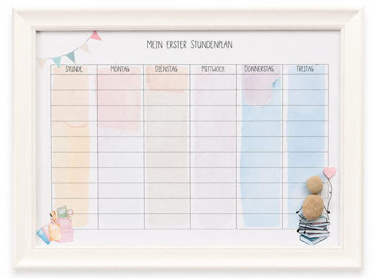 Kieselsteinbild Mein erster Stundenplan rosa – Geschenk zur Einschulung für Mädchen, handgemachtes Steinbild