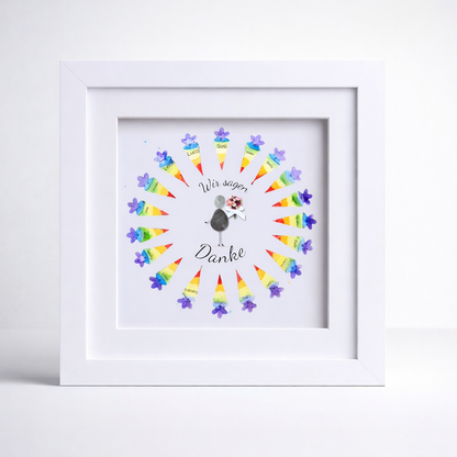 Kieselsteinbild Wir sagen Danke – Abschiedsgeschenk Lehrerin von der Klasse, handgemachtes Steinbild