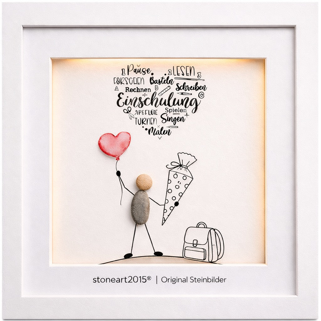 Kieselsteinbild Einschulung Wortwolke – Geschenk zur Einschulung, handgemachtes Steinbild