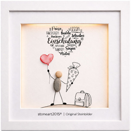 Kieselsteinbild Einschulung Wortwolke – Geschenk zur Einschulung, handgemachtes Steinbild