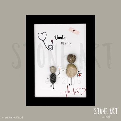 Handgemachtes Steinbild mit dem Spruch „Danke für alles“ – perfektes Geschenk für Ärzt:innen, Praxisteams oder Kolleg:innen im medizinischen Bereich.