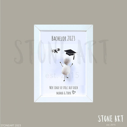 Handgemachtes Steinbild mit Spruch zum Bachelorabschluss – Geschenk zur bestandenen Prüfung