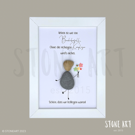 Handgemachtes Steinbild mit humorvollem Spruch zum Banküberfall – perfektes Abschiedsgeschenk für Kolleg:innen zur Rente, zum Jubiläum oder Jobwechsel.