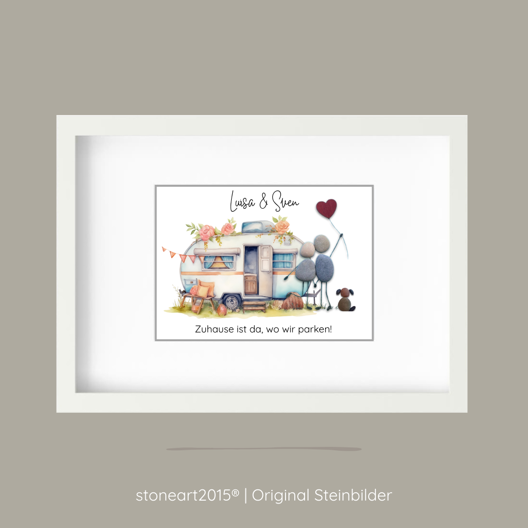 Steinbild Camping als Geschenk für Camper und Wohnmobil Liebhaber