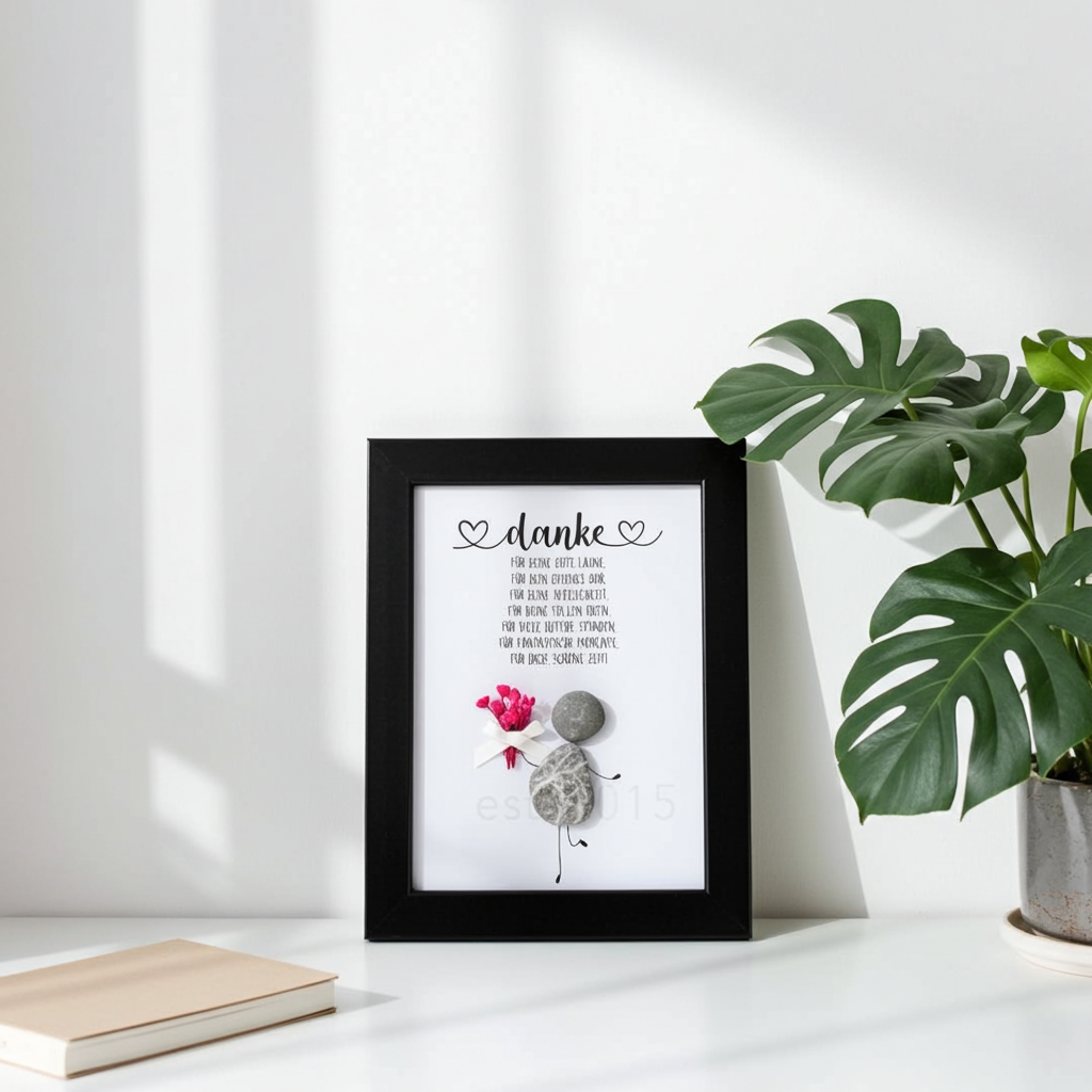 Steinbild Danke als Abschiedsgeschenk für Kollegin oder Kollegen – handgefertigtes Ruhestandsgeschenk aus Natursteinen